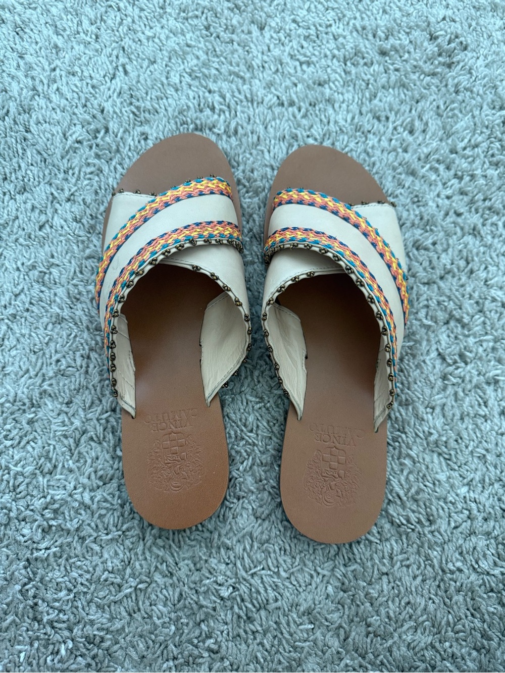 Vince Camuto Women's White Slide Sandals with Multicolor Braided Trim Size 7